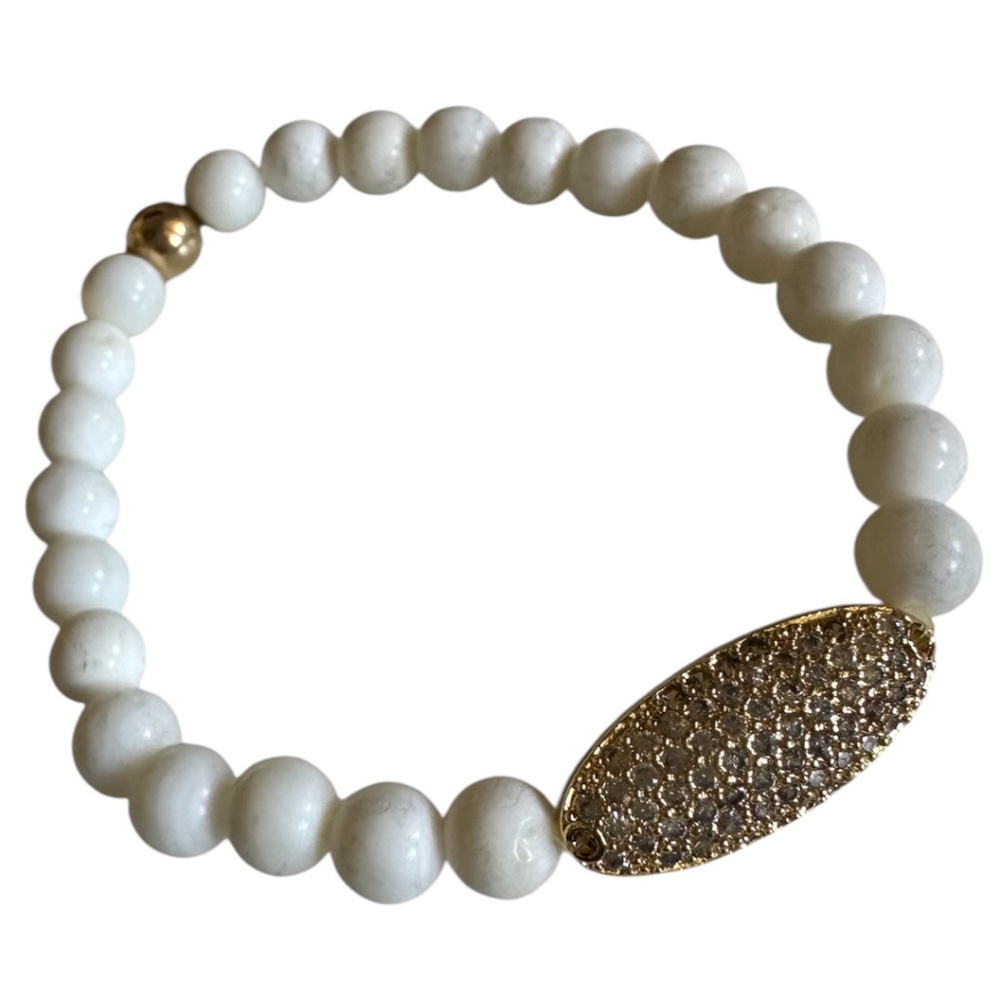 Compressed Shell Stretch Bracelet With Gold Pave … - image 1